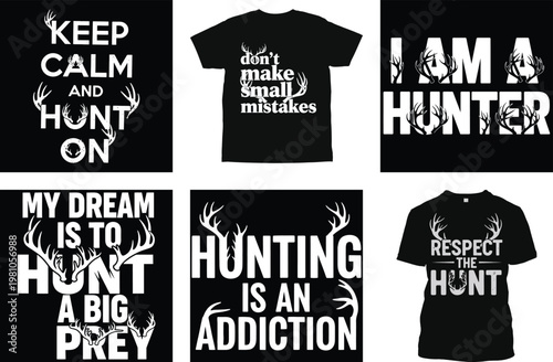Hunting-themed t-shirts featuring motivational and humorous slogans with deer antler graphics