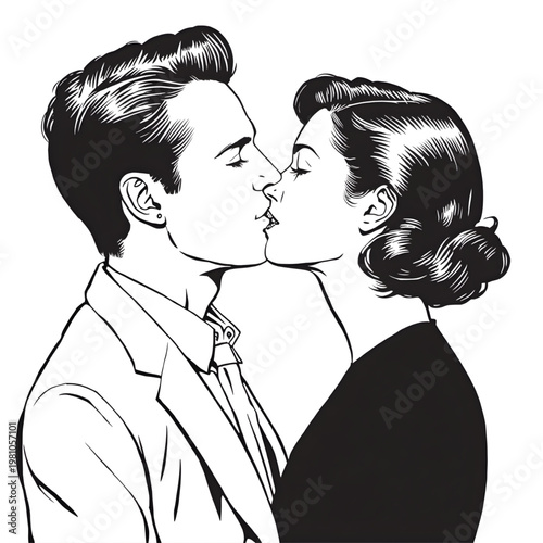 Romantic Couple Kissing Silhouette Vector Illustration | Love & Valentine Concept