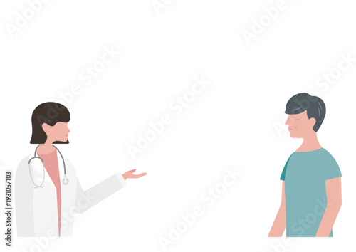 高齢男性に医療説明をする女医のベクターイラスト素材