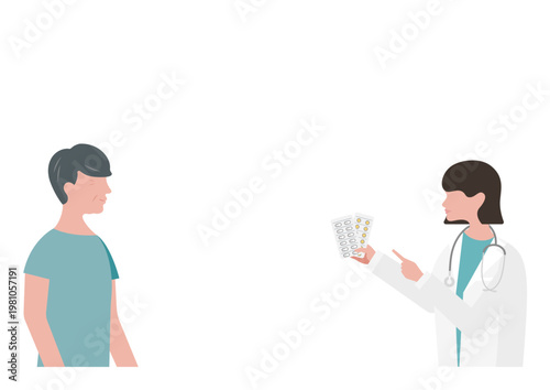 高齢男性に薬の説明をする女医のベクターイラスト素材