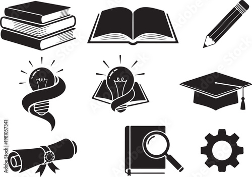 Black and white educational learning school books graduation
