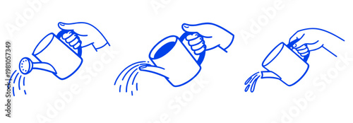 Hand drawn hand holding watering can illustration, growth and strategy concept, business development, nurturing success, startup progress, creative presentation and advertising design