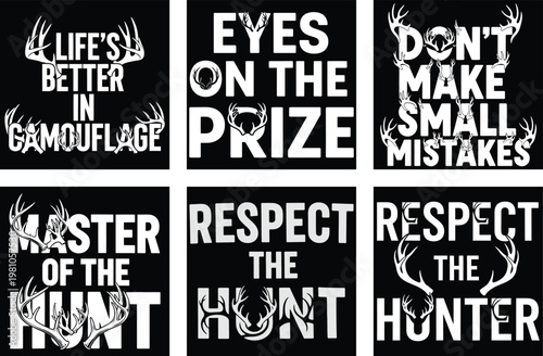 Hunting-themed motivational posters with deer antler designs and catchphrases