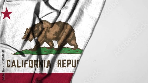 Close up of California Republic Flag slow waving with visible wrinkles