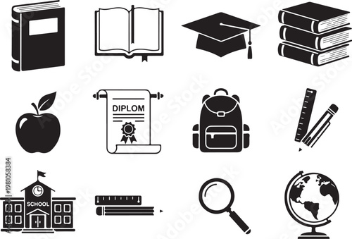 Black and white school education book books