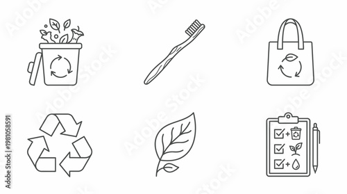 Eco-friendly and sustainable lifestyle doodle icons set for environmental awareness.
