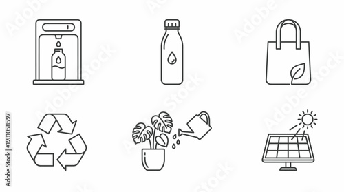 Eco friendly and sustainable living doodle icons set.