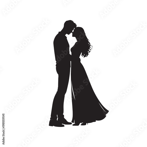 Silhouette of a couple facing each other romantically. The joy of true love. Perfect for a wedding invitation.