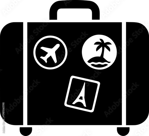 Cute Travel Suitcase with Stickers Flat Illustration