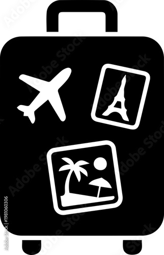 Cute Travel Suitcase with Stickers Flat Illustration