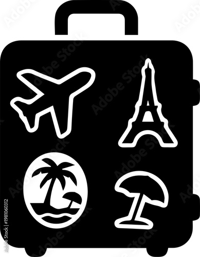 Cute Travel Suitcase with Stickers Flat Illustration