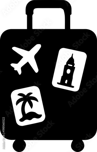 Cute Travel Suitcase with Stickers Flat Illustration