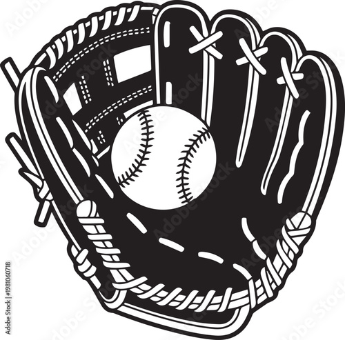 Classic baseball glove holding a baseball in mid-air