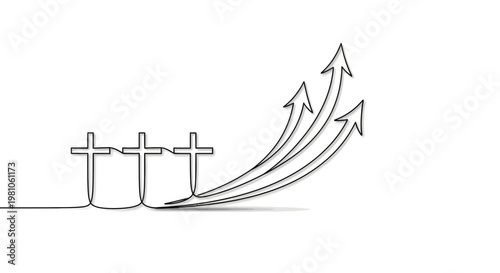 Three crosses with rising arrows.