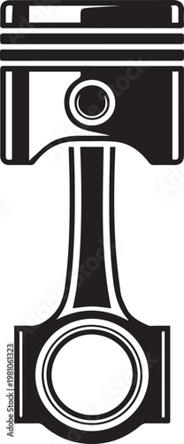 Classic engine piston with connecting rod shown in detailed cross-sectional view