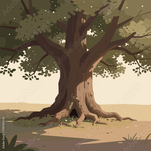 Tableau sur toile Majestic Old Tree Illustration with Exposed Roots