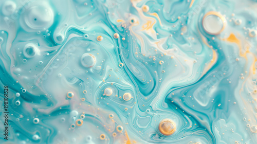 ブルーと水色が渦巻くマーブル調の抽象リキッドテクスチャ背景