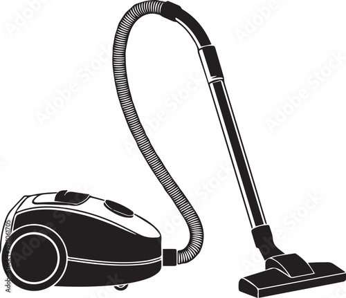 Modern upright vacuum cleaner with extended flexible hose and dusting brush attachment