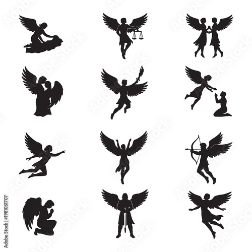 The silhouette of an angel shooting down evil demons. Justice for good people. A sword settling the world's turmoil...