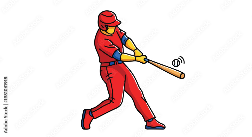 Fototapeta premium Baseball player swinging a bat to hit an incoming ball during a game