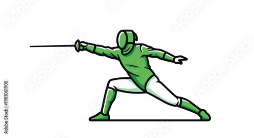 A fencer in lunge position during a bout with a foil sword extended forward