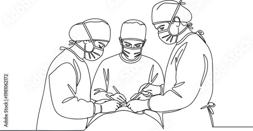 Continuous Line Art Surgery Team – Doctors Performing Operation, Healthcare Medical One Line Drawing Vector Illustration