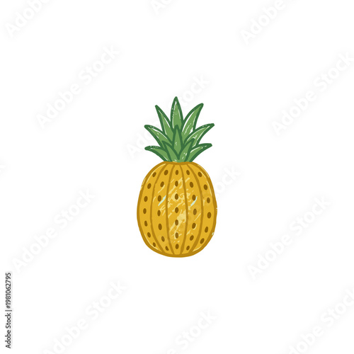 Tropical Pineapple Fruit and Exotic Summer Food Elements with Inky Brush Strokes and Crayon Colorful Aesthetic