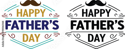Happy father's day decorative badges and emblems with moustache illustrations