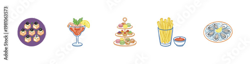 Catering Service and Gourmet Food Menu Elements with Crayon Crayon Pencil Texture and Organic Calligraphic Details