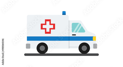 Cartoon ambulance illustration on white background for medical healthcare