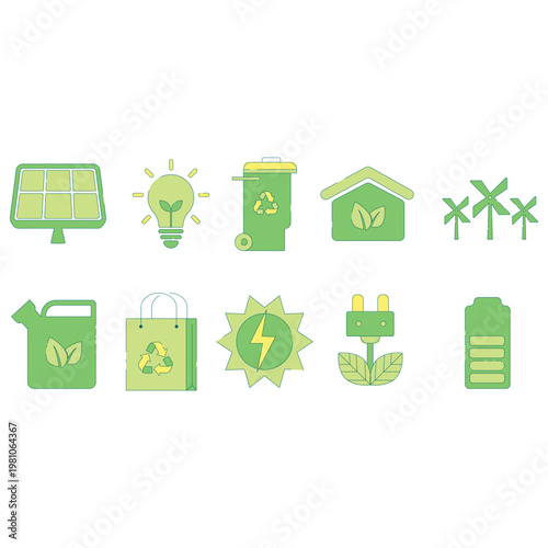 Green Energy and Recycle Symbol Icon Set Illustration