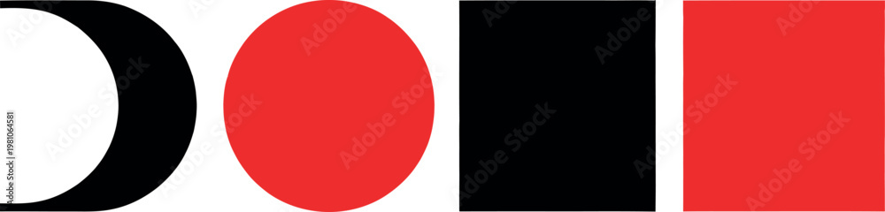 Obraz premium Geometric shapes in red and black on white background