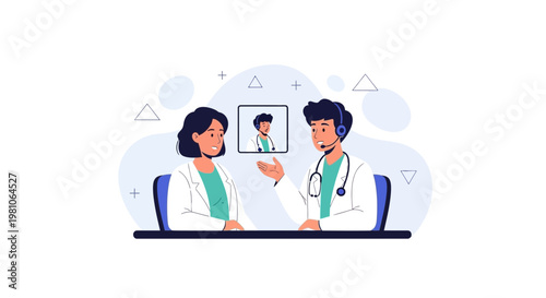 Doctors doing telemedicine consultation via video call, online medical help, healthcare concept