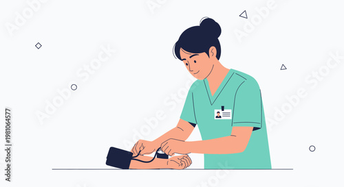 Nurse checking blood pressure, medical illustration, healthcare concept
