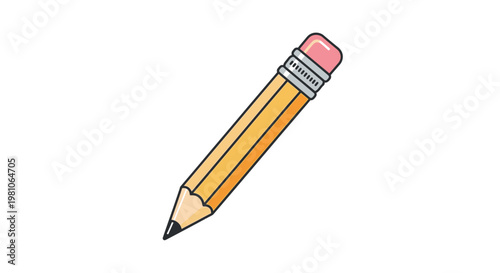Cartoon pencil illustration with eraser isolated on white background
