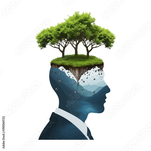 Illustration of a man's head with trees growing out of it.