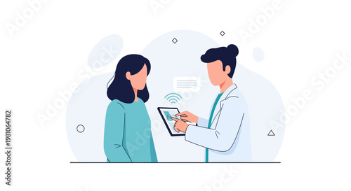 Doctor consulting patient on tablet, telemedicine, online healthcare, digital medical consultation