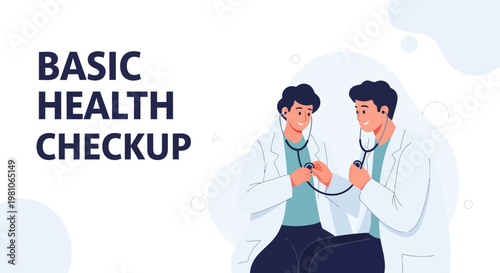 Two doctors with stethoscopes, basic health checkup concept, medical illustration