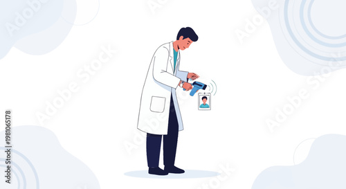 Doctor using scanner on patient ID card for digital health record management