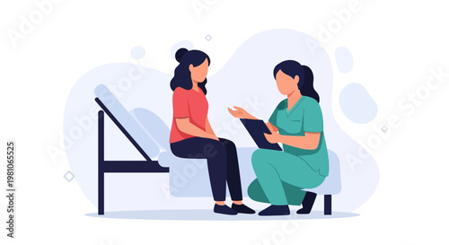 Doctor consulting patient on examination table, medical consultation, healthcare concept