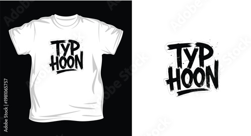 Typ hoon logo design on a white t-shirt and background