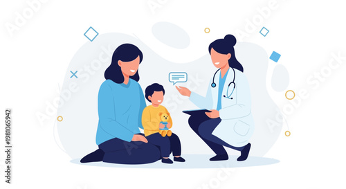 Doctor Consults Mother and Child, Healthcare, Pediatric Visit, Medical Checkup