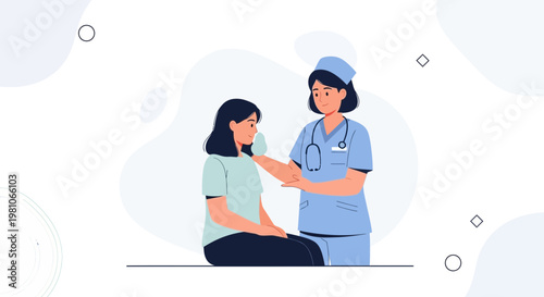 Nurse examining patient's arm, medical checkup, healthcare concept, flat illustration