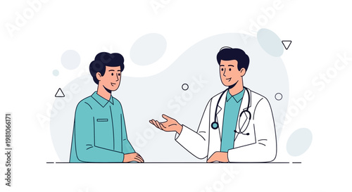 Doctor consulting patient, medical consultation, healthcare, doctor-patient relationship, illustration