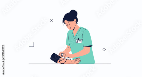 Nurse Measuring Blood Pressure, Medical Checkup, Healthcare Illustration