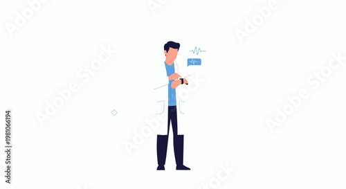 Doctor Using Smartwatch for Medical Data Monitoring and Health Analysis