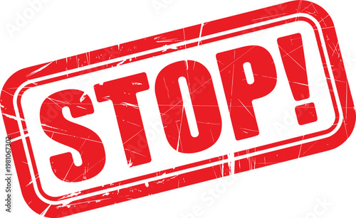 Red stop sign stamp with scratches on surface  warning symbol Vector Illustration