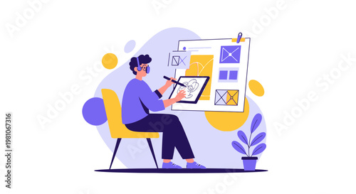 Graphic Designer Working on Digital Tablet with Website Mockup