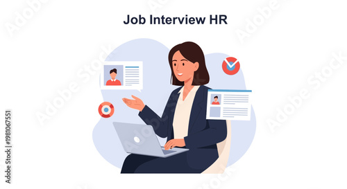 HR Manager Conducting Job Interview Online with Laptop and Resumes