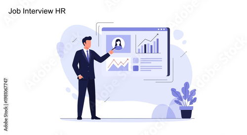 HR manager presenting job interview analytics on screen, business concept